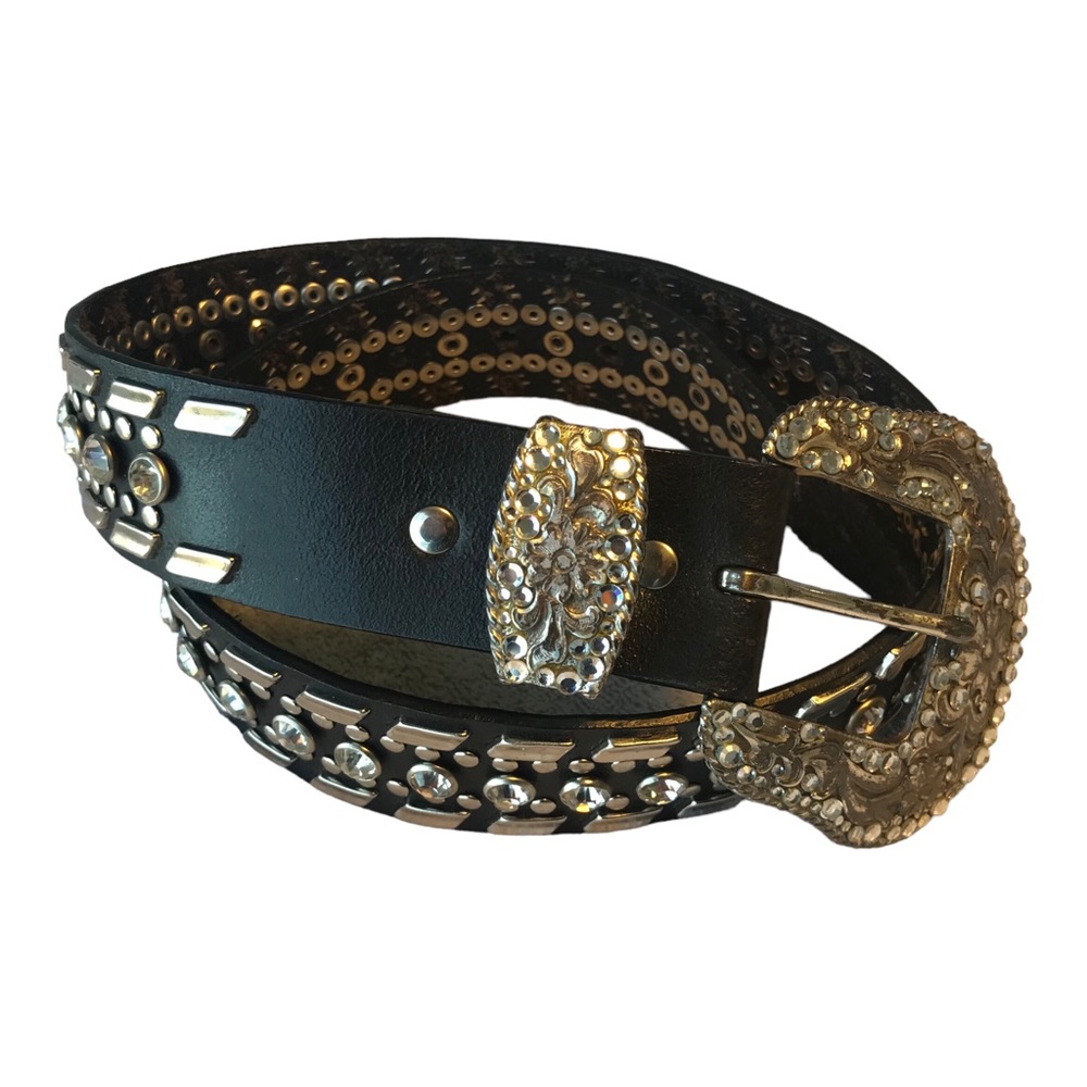 Nocona Leather Belt With Crystals and Metallic Studs